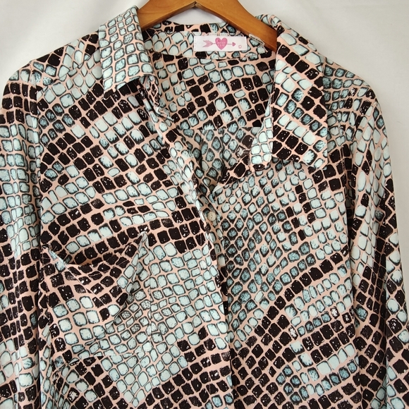 BUDDY LOVE MALIKA Snake Print Button Up Tunic Long Sleeve Size Large Women's - Picture 5 of 7